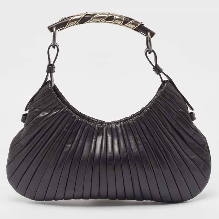 Pre Owned Yves Saint Laurent Black Leather Pleated Mombasa Hobo