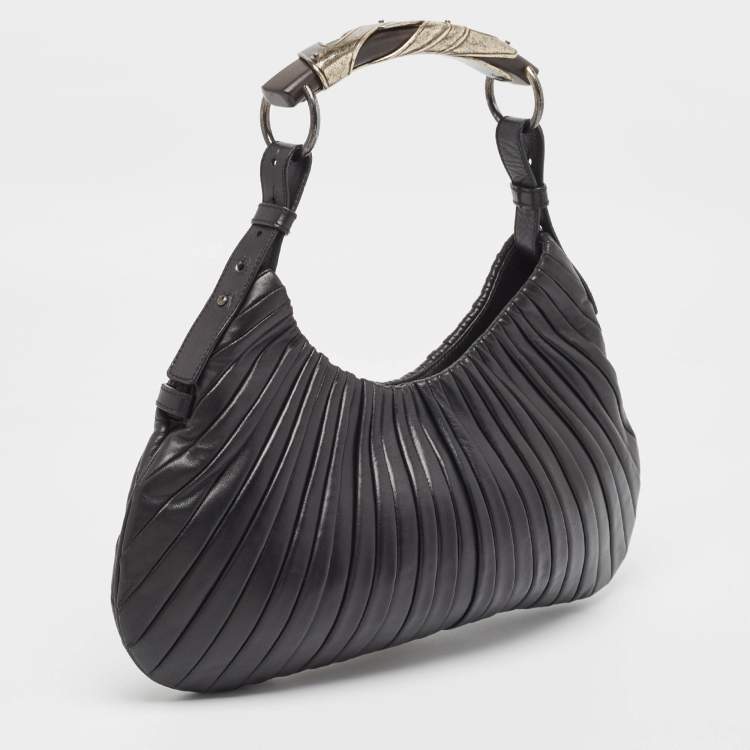 Pre Owned Yves Saint Laurent Black Leather Pleated Mombasa Hobo