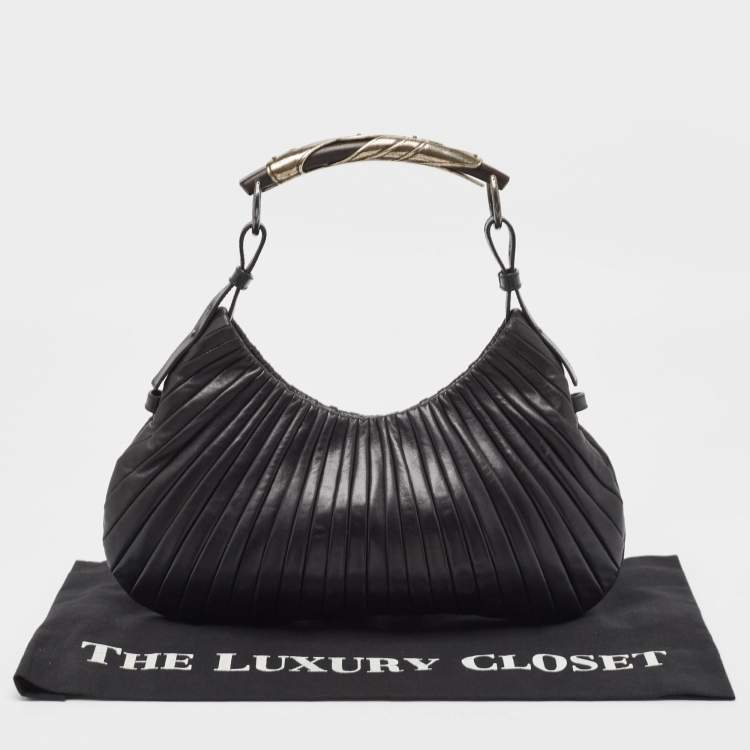 Pre Owned Yves Saint Laurent Black Leather Pleated Mombasa Hobo