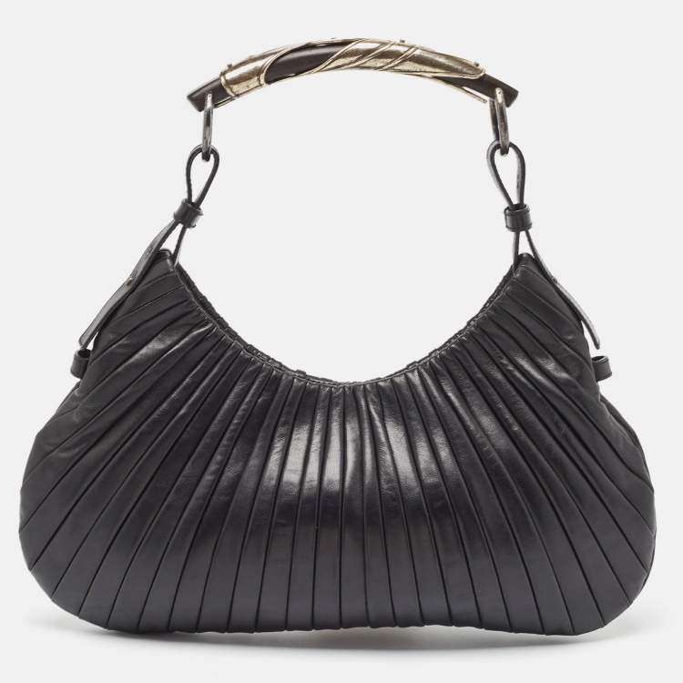 Pre Owned Yves Saint Laurent Black Leather Pleated Mombasa Hobo