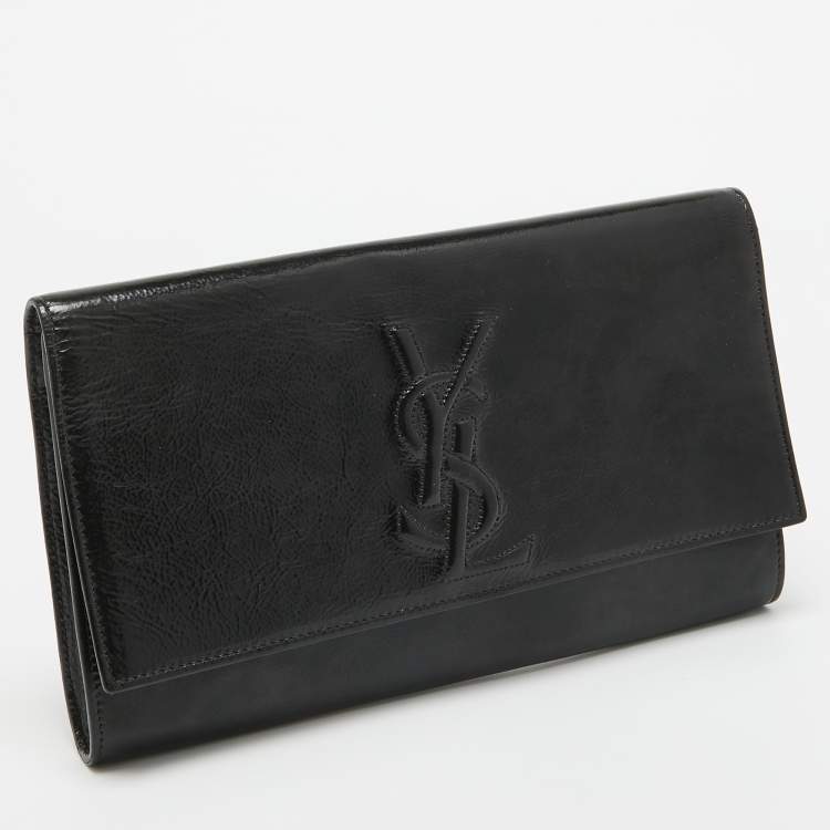 Pre Owned Yves Saint Laurent Black Patent Leather Belle De Jour Flap Clutch