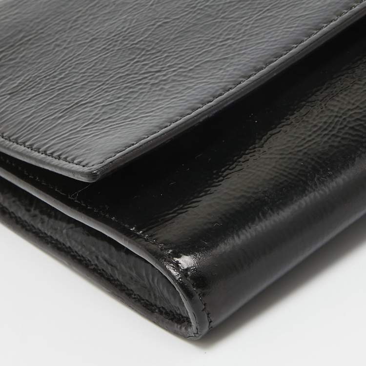 Pre Owned Yves Saint Laurent Black Patent Leather Belle De Jour Flap Clutch