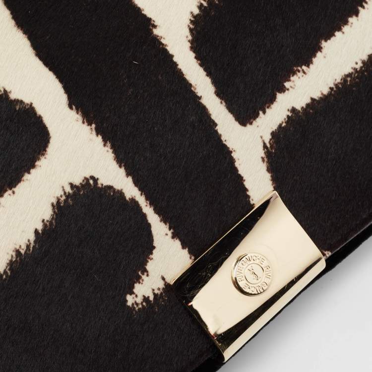 Pre Owned Yves Saint Laurent Black/White Zebra Print Calfhair and Leather Mombasa Double Bag