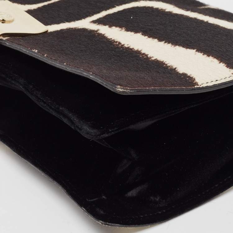 Pre Owned Yves Saint Laurent Black/White Zebra Print Calfhair and Leather Mombasa Double Bag