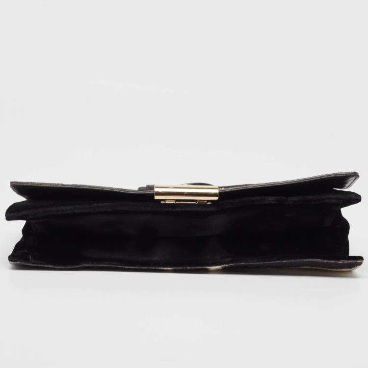 Pre Owned Yves Saint Laurent Black/White Zebra Print Calfhair and Leather Mombasa Double Bag