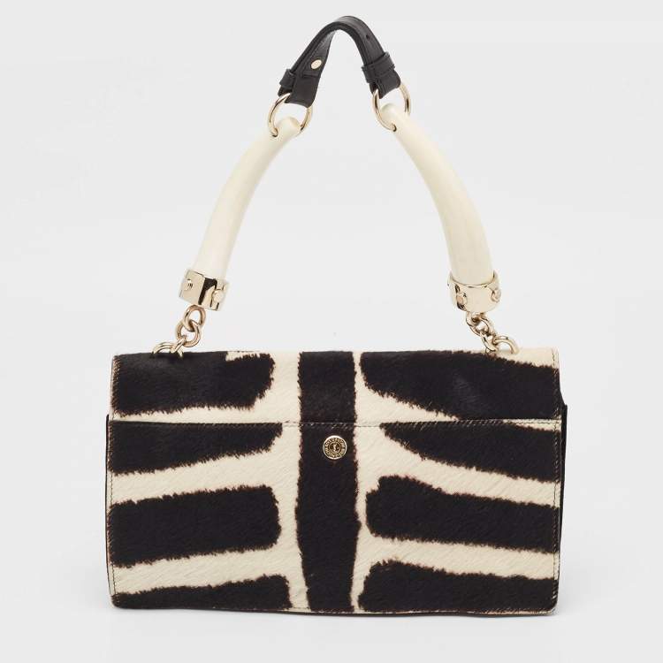 Pre Owned Yves Saint Laurent Black/White Zebra Print Calfhair and Leather Mombasa Double Bag