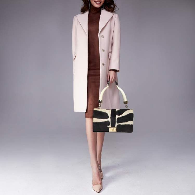 Pre Owned Yves Saint Laurent Black/White Zebra Print Calfhair and Leather Mombasa Double Bag