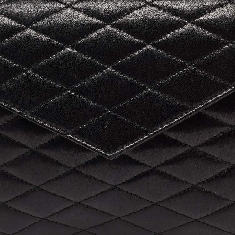 Pre Owned Saint Laurent Black Quilted Leather Envelope Pouch