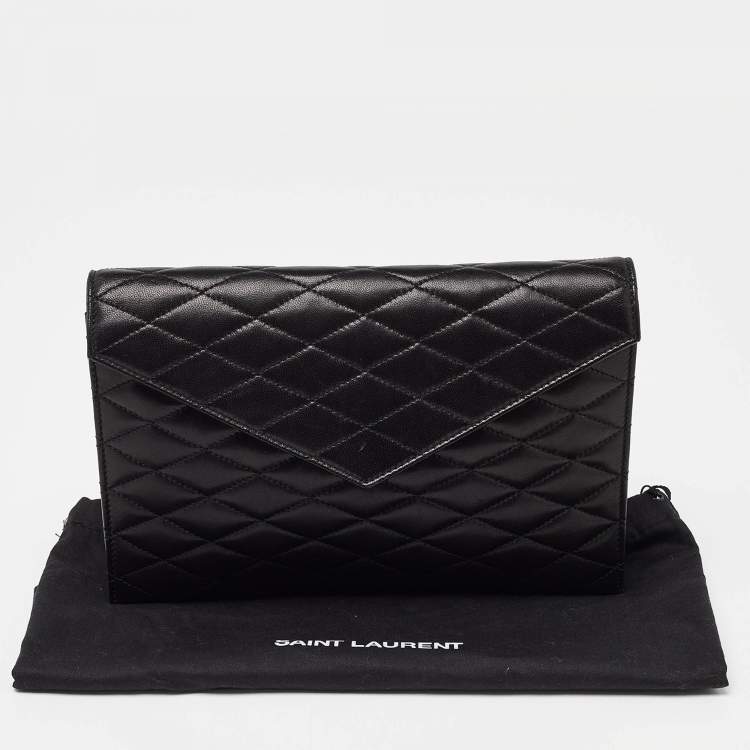 Pre Owned Saint Laurent Black Quilted Leather Envelope Pouch