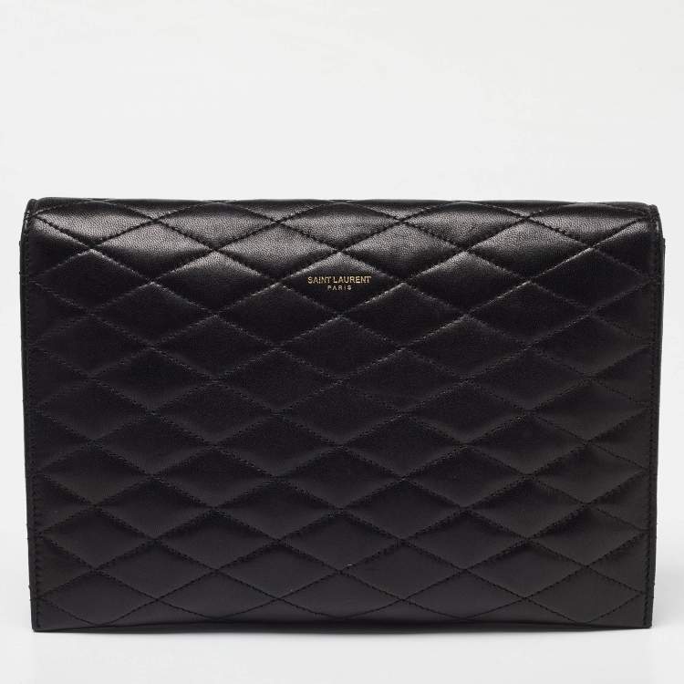 Pre Owned Saint Laurent Black Quilted Leather Envelope Pouch