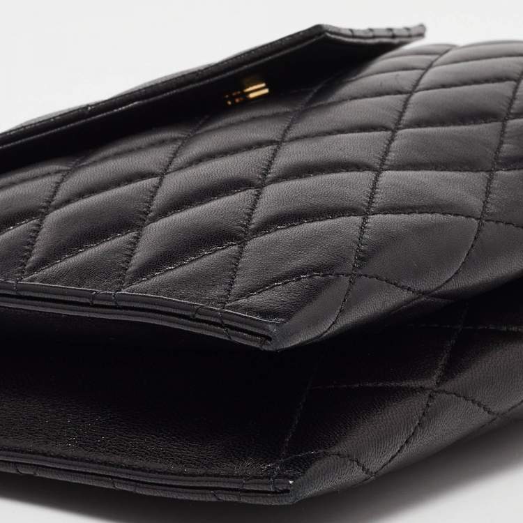 Pre Owned Saint Laurent Black Quilted Leather Envelope Pouch