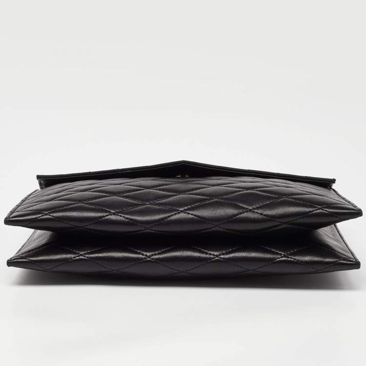Pre Owned Saint Laurent Black Quilted Leather Envelope Pouch