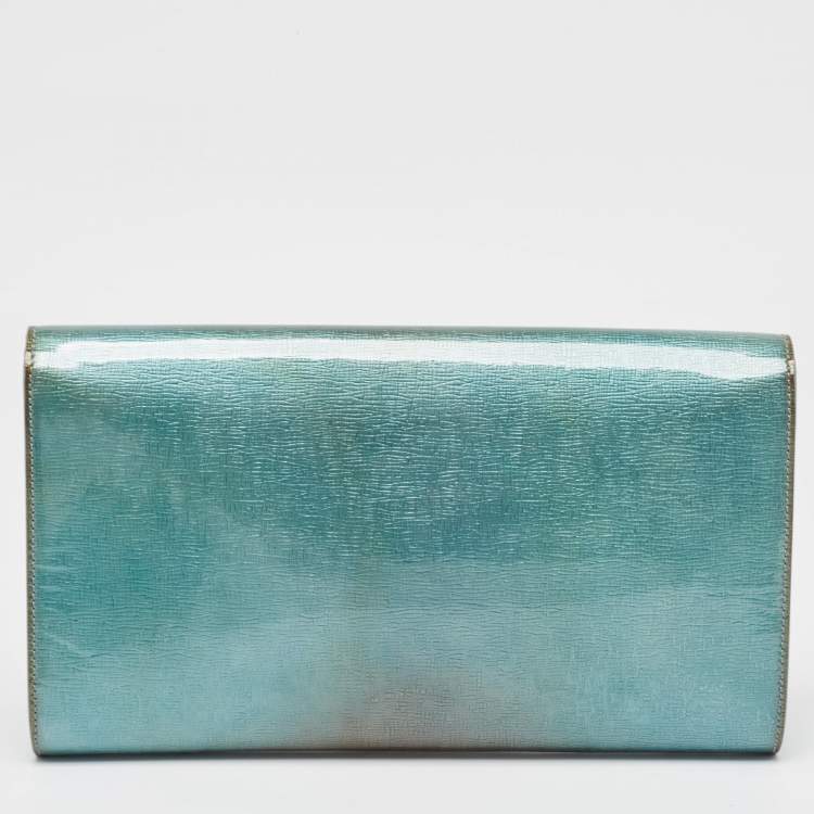 Pre Owned Yves Saint Laurent Blue Patent Leather Belle De Jour Flap Clutch
