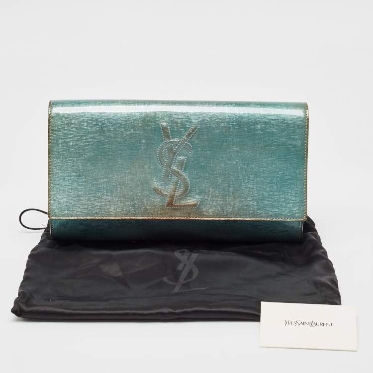 Pre Owned Yves Saint Laurent Blue Patent Leather Belle De Jour Flap Clutch