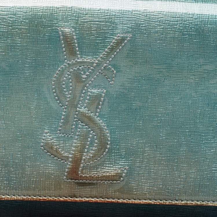 Pre Owned Yves Saint Laurent Blue Patent Leather Belle De Jour Flap Clutch