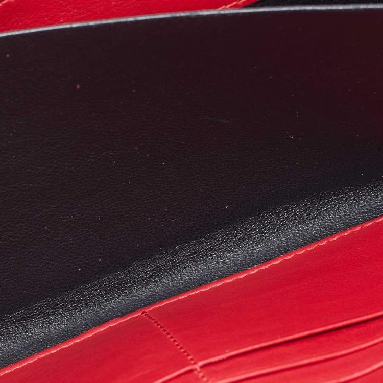 Pre Owned Saint Laurent Red Leather Monogram Zip Around Wallet