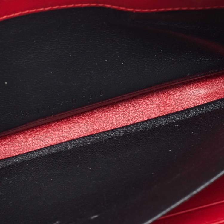 Pre Owned Saint Laurent Red Leather Monogram Zip Around Wallet