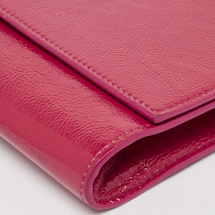 Pre Owned Yves Saint Laurent Fuchsia Patent Leather Belle De Jour Flap Clutch
