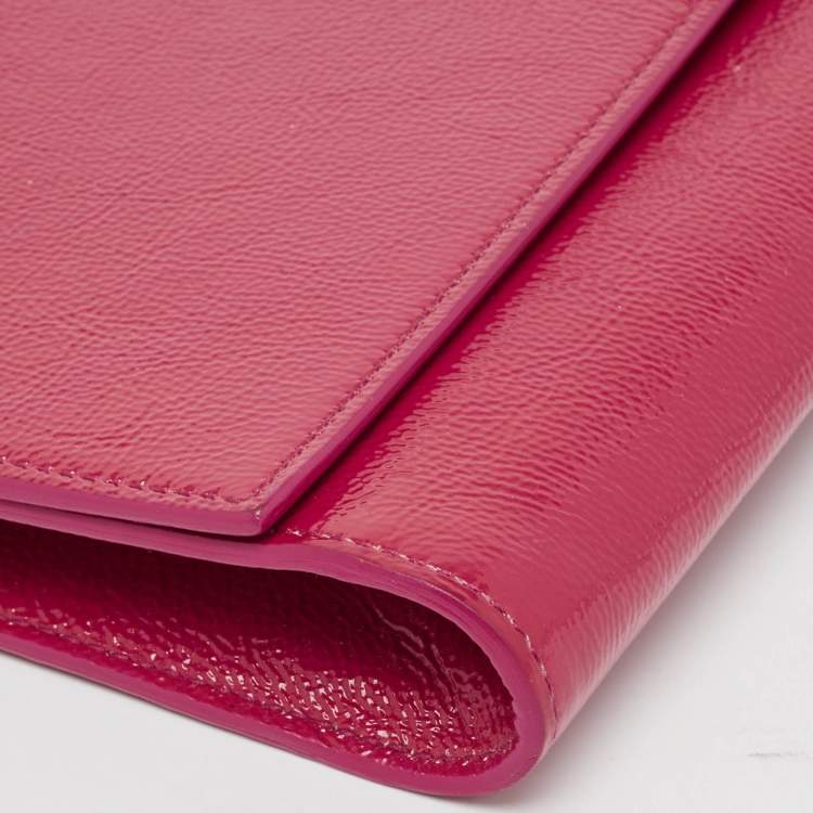 Pre Owned Yves Saint Laurent Fuchsia Patent Leather Belle De Jour Flap Clutch
