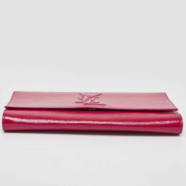 Pre Owned Yves Saint Laurent Fuchsia Patent Leather Belle De Jour Flap Clutch