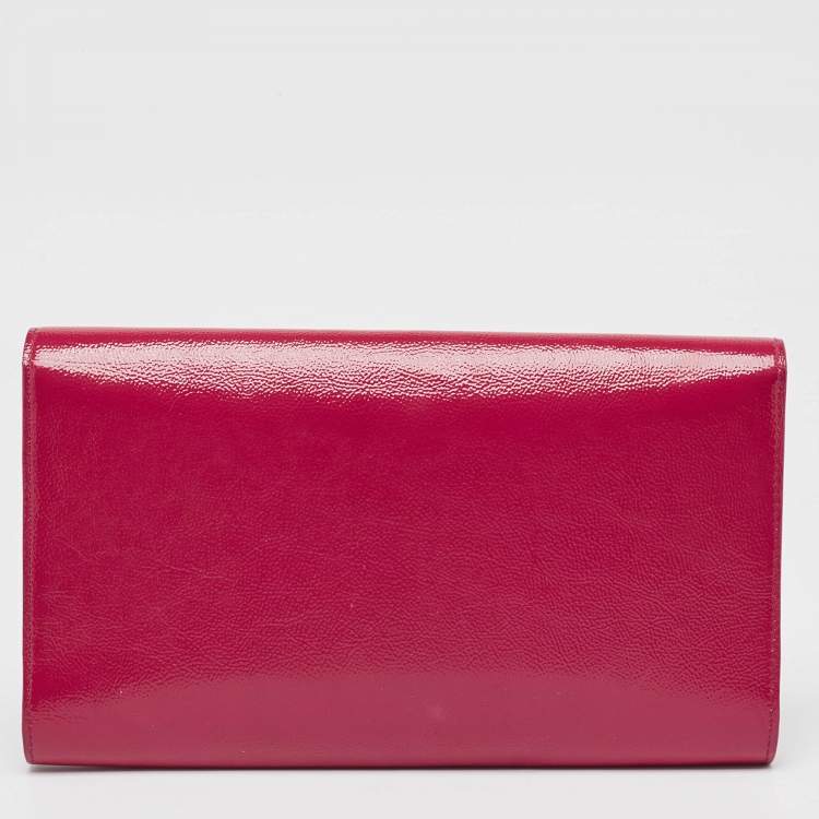 Pre Owned Yves Saint Laurent Fuchsia Patent Leather Belle De Jour Flap Clutch