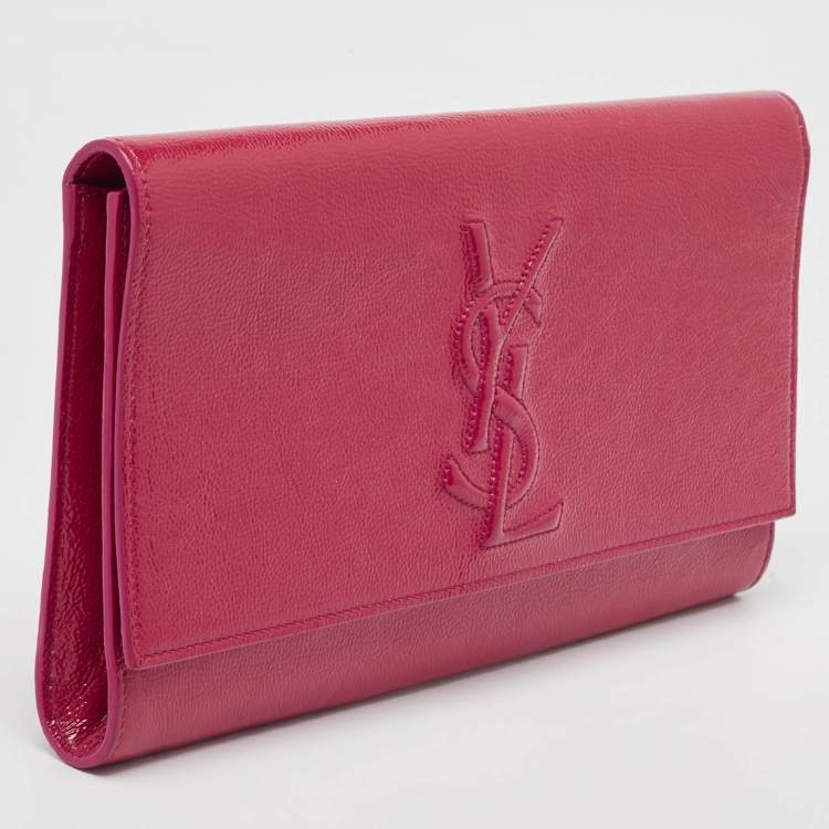 Pre Owned Yves Saint Laurent Fuchsia Patent Leather Belle De Jour Flap Clutch