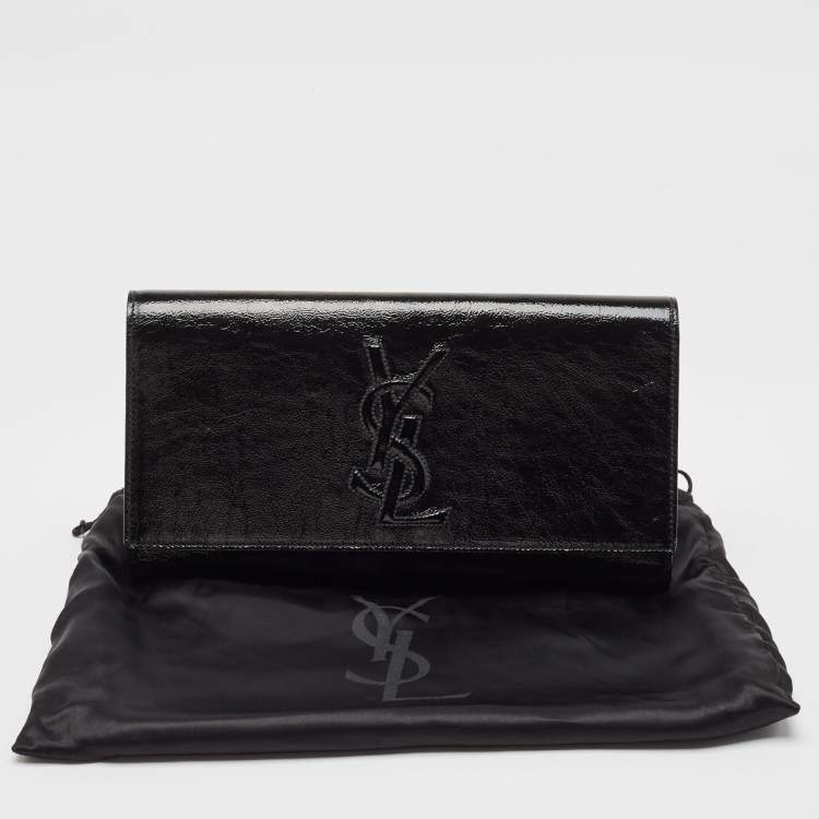 Pre Owned Yves Saint Laurent Dark Grey Patent Leather Belle De Jour Flap Clutch