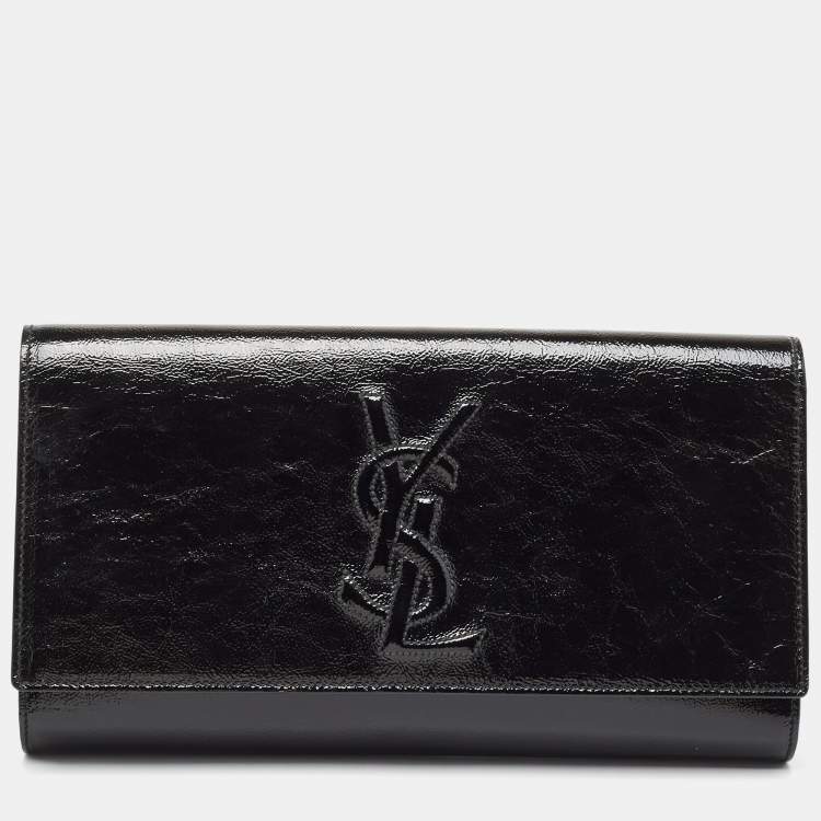 Pre Owned Yves Saint Laurent Dark Grey Patent Leather Belle De Jour Flap Clutch