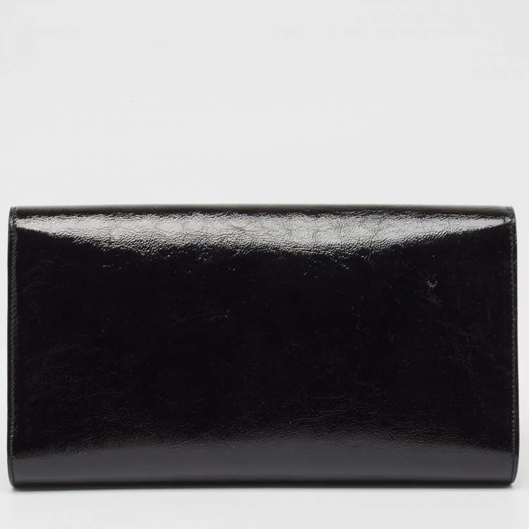 Pre Owned Yves Saint Laurent Dark Grey Patent Leather Belle De Jour Flap Clutch