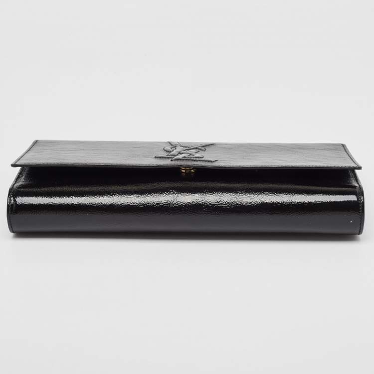 Pre Owned Yves Saint Laurent Dark Grey Patent Leather Belle De Jour Flap Clutch