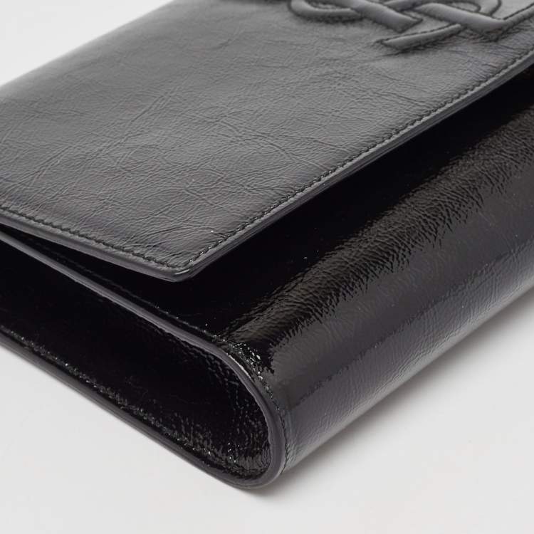 Pre Owned Yves Saint Laurent Dark Grey Patent Leather Belle De Jour Flap Clutch
