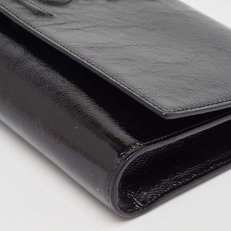 Pre Owned Yves Saint Laurent Dark Grey Patent Leather Belle De Jour Flap Clutch