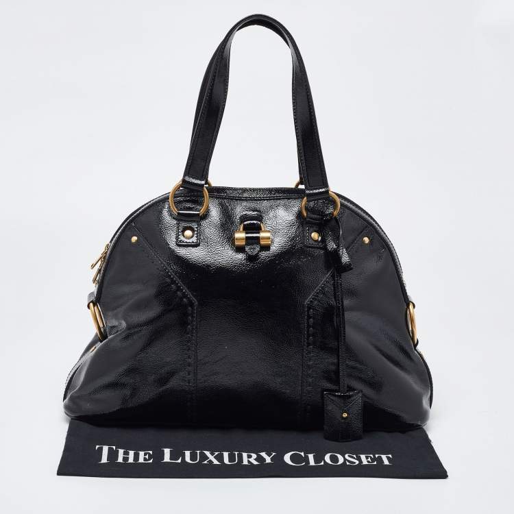 Pre Owned Yves Saint Laurent Black Patent Leather Large Muse Satchel