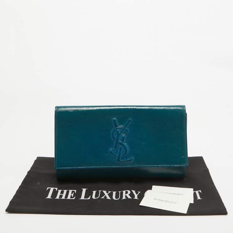 Pre Owned Yves Saint Laurent Teal Patent Leather Belle De Jour Flap Clutch