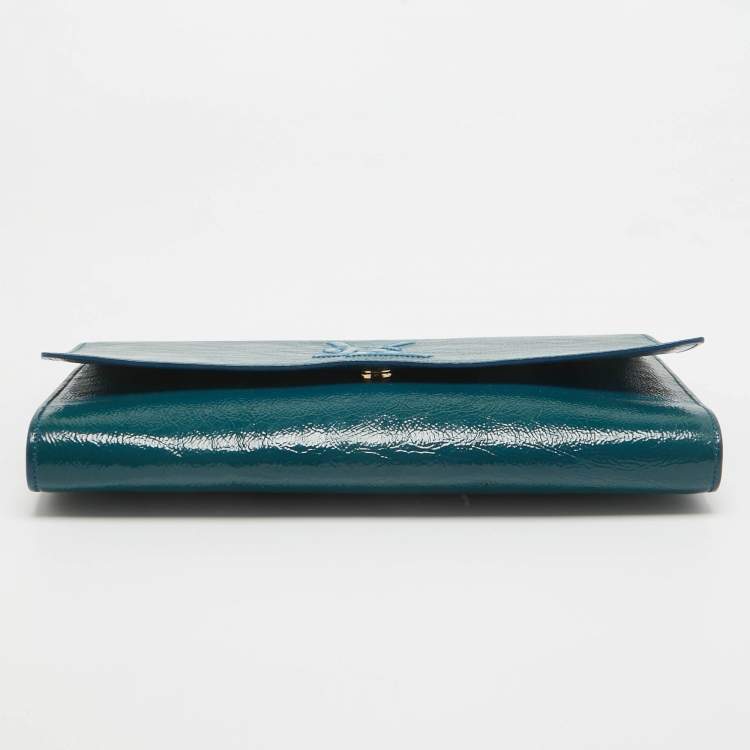 Pre Owned Yves Saint Laurent Teal Patent Leather Belle De Jour Flap Clutch