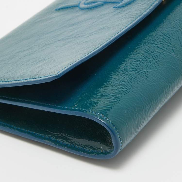 Pre Owned Yves Saint Laurent Teal Patent Leather Belle De Jour Flap Clutch