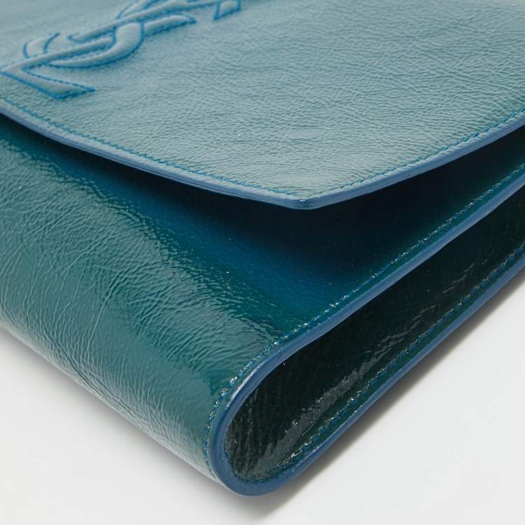Pre Owned Yves Saint Laurent Teal Patent Leather Belle De Jour Flap Clutch