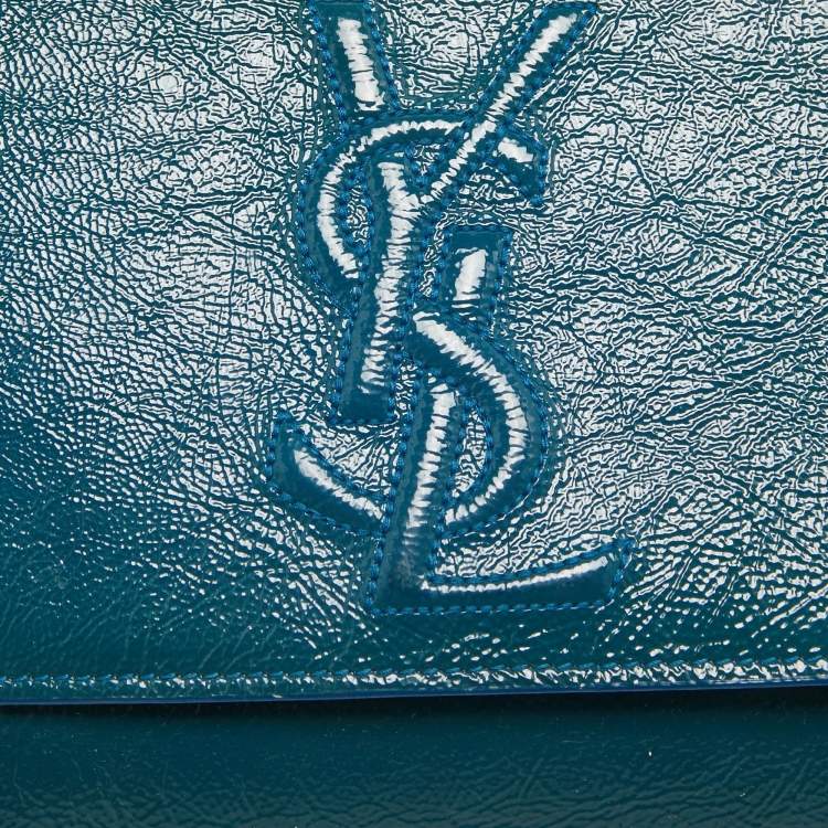 Pre Owned Yves Saint Laurent Teal Patent Leather Belle De Jour Flap Clutch