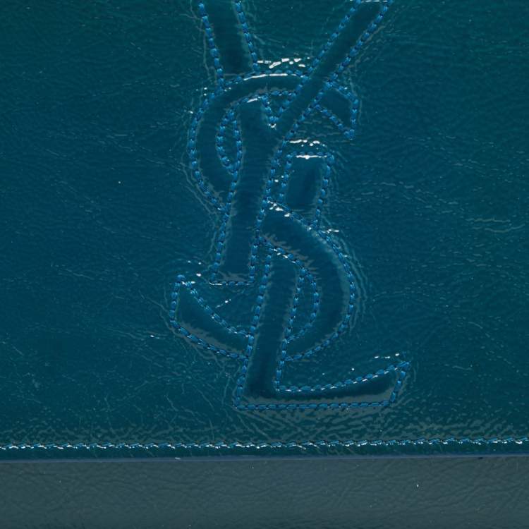Pre Owned Yves Saint Laurent Teal Patent Leather Belle De Jour Flap Clutch