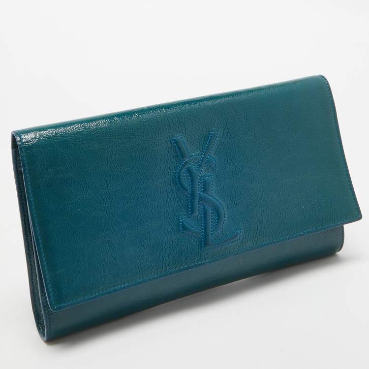 Pre Owned Yves Saint Laurent Teal Patent Leather Belle De Jour Flap Clutch