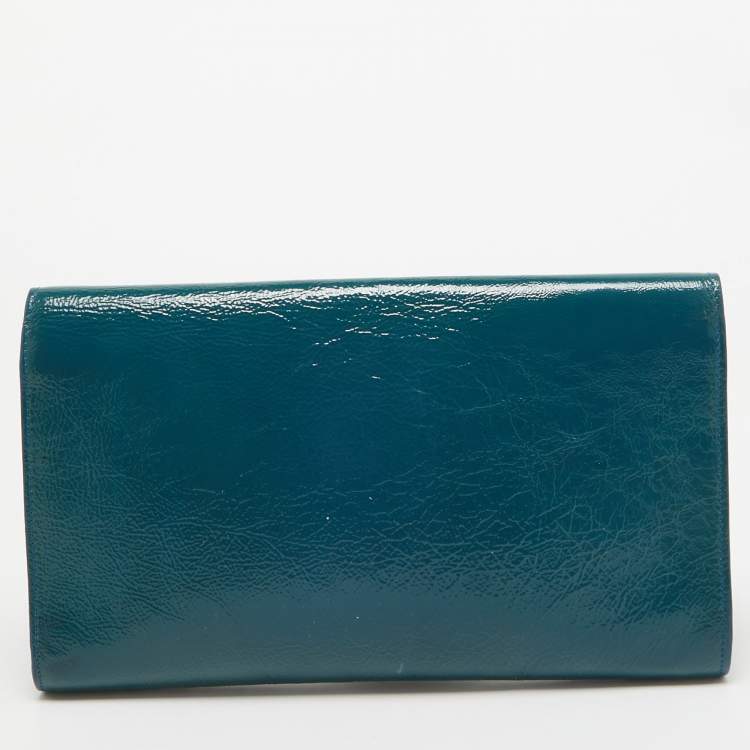 Pre Owned Yves Saint Laurent Teal Patent Leather Belle De Jour Flap Clutch
