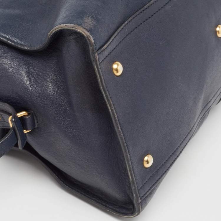 Pre Owned Yves Saint Laurent Navy Blue Leather Medium Cabas Chyc Tote