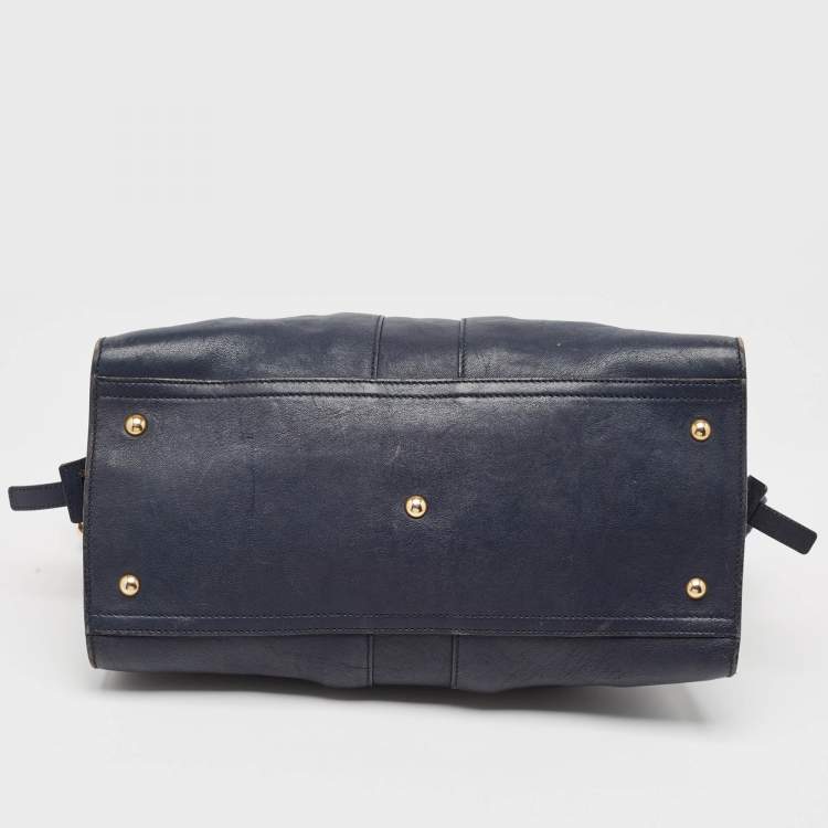 Pre Owned Yves Saint Laurent Navy Blue Leather Medium Cabas Chyc Tote