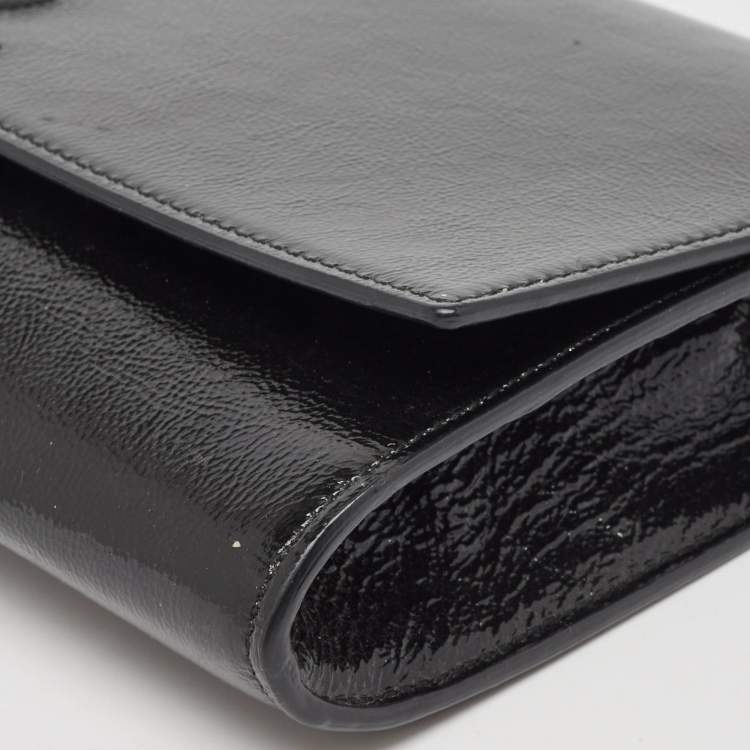 Pre Owned Yves Saint Laurent Black Patent Leather Belle De Jour Flap Clutch