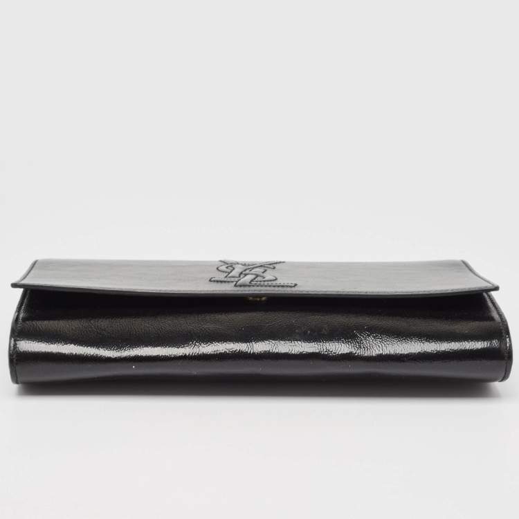 Pre Owned Yves Saint Laurent Black Patent Leather Belle De Jour Flap Clutch