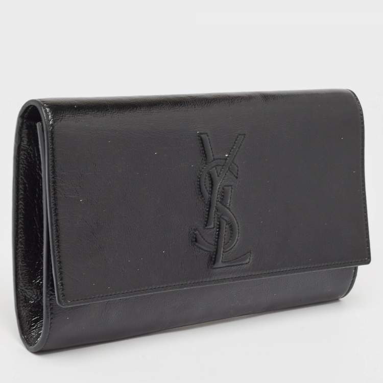 Pre Owned Yves Saint Laurent Black Patent Leather Belle De Jour Flap Clutch