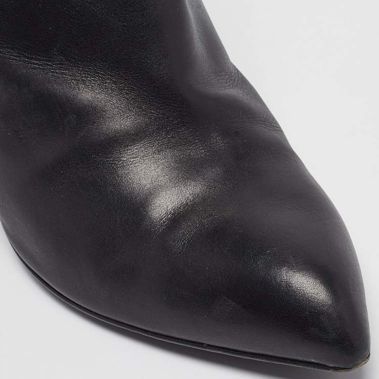 Pre Owned Yves Saint Laurent Black Leather Zip Up Boots Size 41