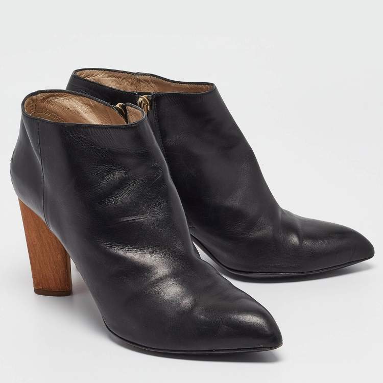 Pre Owned Yves Saint Laurent Black Leather Zip Up Boots Size 41