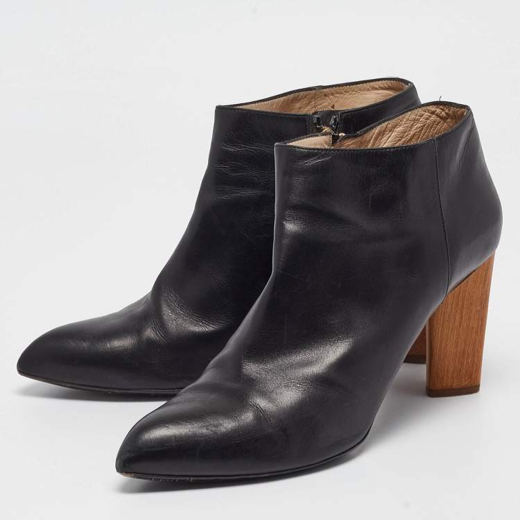 Pre Owned Yves Saint Laurent Black Leather Zip Up Boots Size 41
