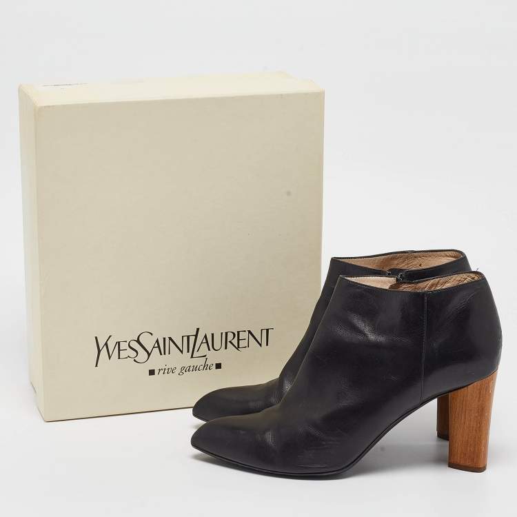 Pre Owned Yves Saint Laurent Black Leather Zip Up Boots Size 41